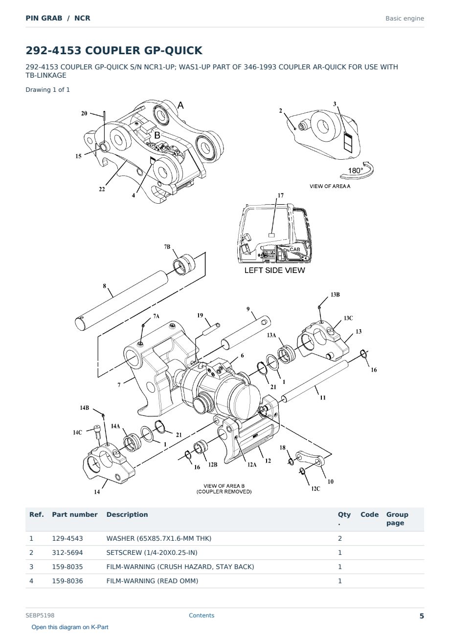 Caterpillar PIN GRAB S/N NCR Partsbook SEBP5198 (English) - sample page 5 of 10 Caterpillar PIN GRAB S/N NCR Partsbook SEBP5198 (English) - sample page 5 of 10
