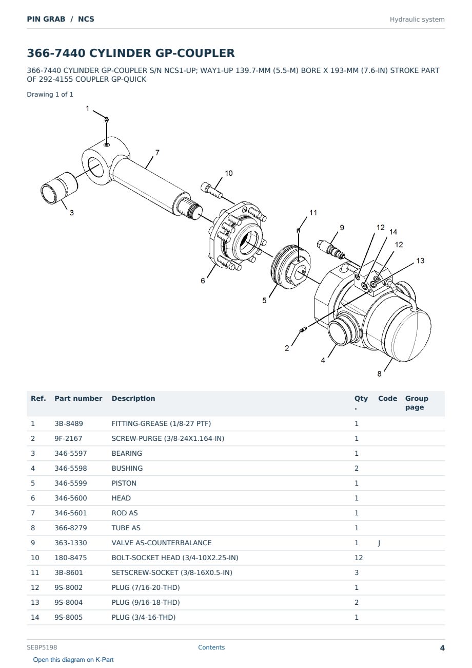Caterpillar PIN GRAB S/N NCS Partsbook SEBP5198 (English) - sample page 4 of 10 Caterpillar PIN GRAB S/N NCS Partsbook SEBP5198 (English) - sample page 4 of 10
