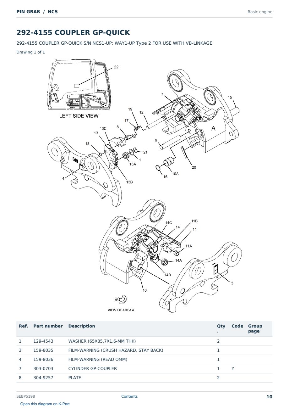 Caterpillar PIN GRAB S/N NCS Partsbook SEBP5198 (English) - sample page 10 of 10 Caterpillar PIN GRAB S/N NCS Partsbook SEBP5198 (English) - sample page 10 of 10