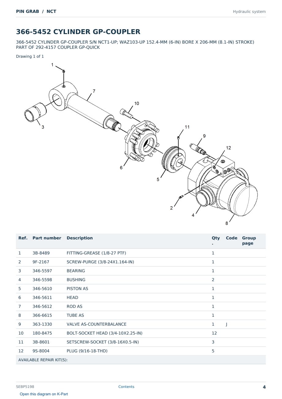 Caterpillar PIN GRAB S/N NCT Partsbook SEBP5198 (English) - sample page 4 of 10 Caterpillar PIN GRAB S/N NCT Partsbook SEBP5198 (English) - sample page 4 of 10