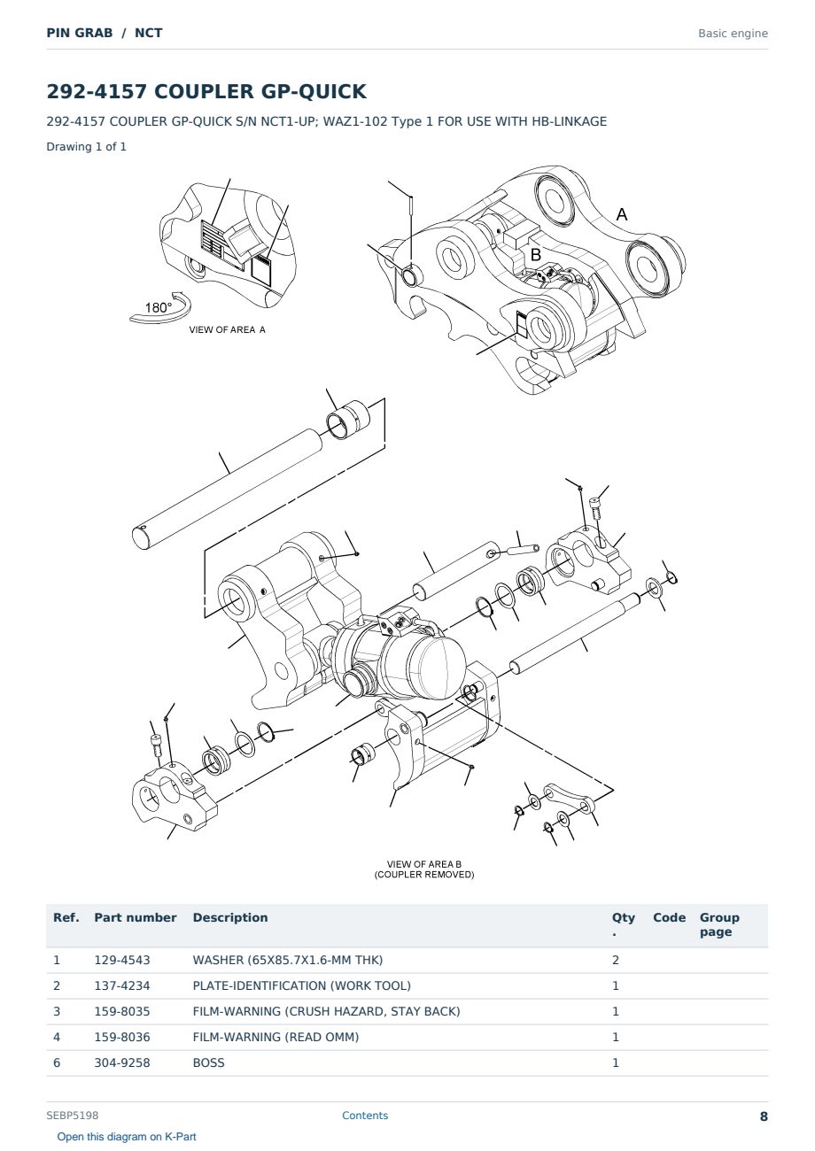 Caterpillar PIN GRAB S/N NCT Partsbook SEBP5198 (English) - sample page 8 of 10 Caterpillar PIN GRAB S/N NCT Partsbook SEBP5198 (English) - sample page 8 of 10