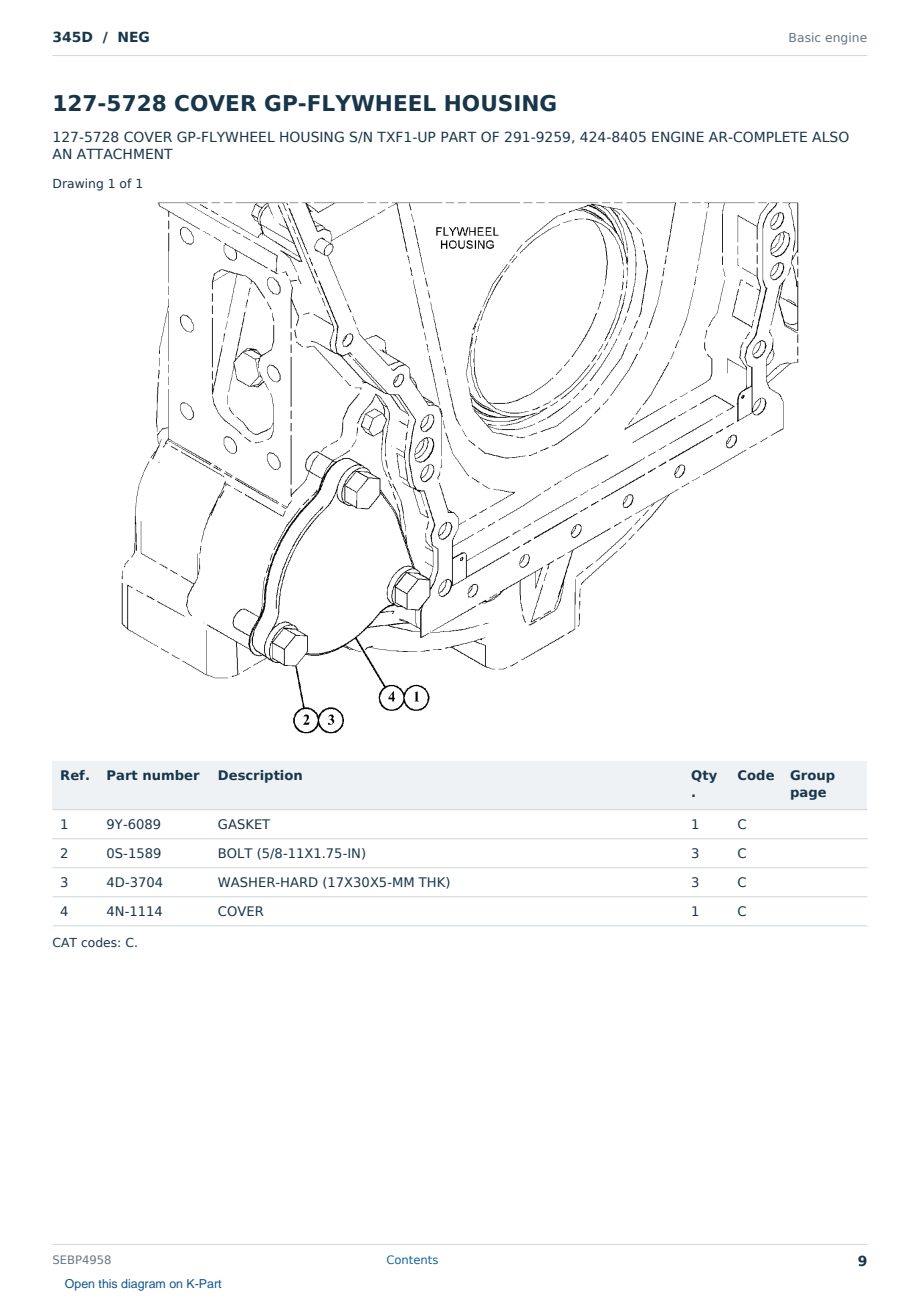 Caterpillar 345D S/N NEG Partsbook SEBP4958 (English) - sample page 9 of 10 Caterpillar 345D S/N NEG Partsbook SEBP4958 (English) - sample page 9 of 10