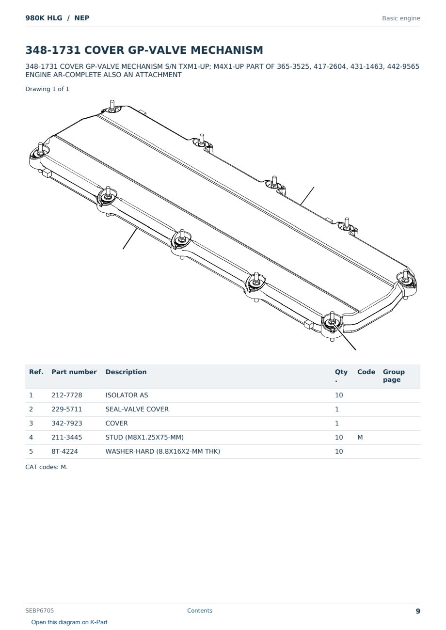 Caterpillar 980K HLG S/N NEP Partsbook SEBP6705 (English) - sample page 9 of 10 Caterpillar 980K HLG S/N NEP Partsbook SEBP6705 (English) - sample page 9 of 10