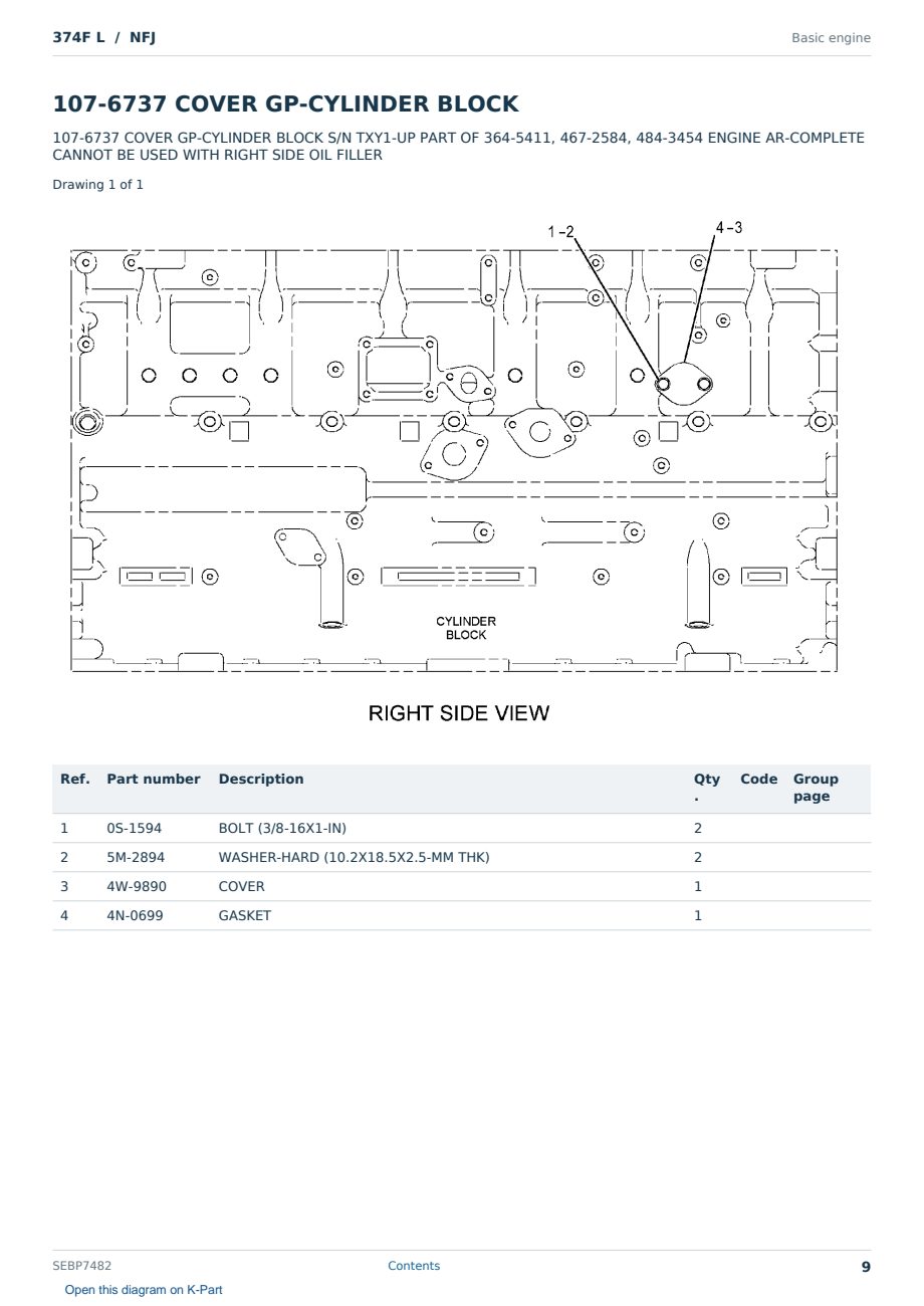 Caterpillar 374F L S/N NFJ Partsbook SEBP7482 (English) - sample page 9 of 10 Caterpillar 374F L S/N NFJ Partsbook SEBP7482 (English) - sample page 9 of 10