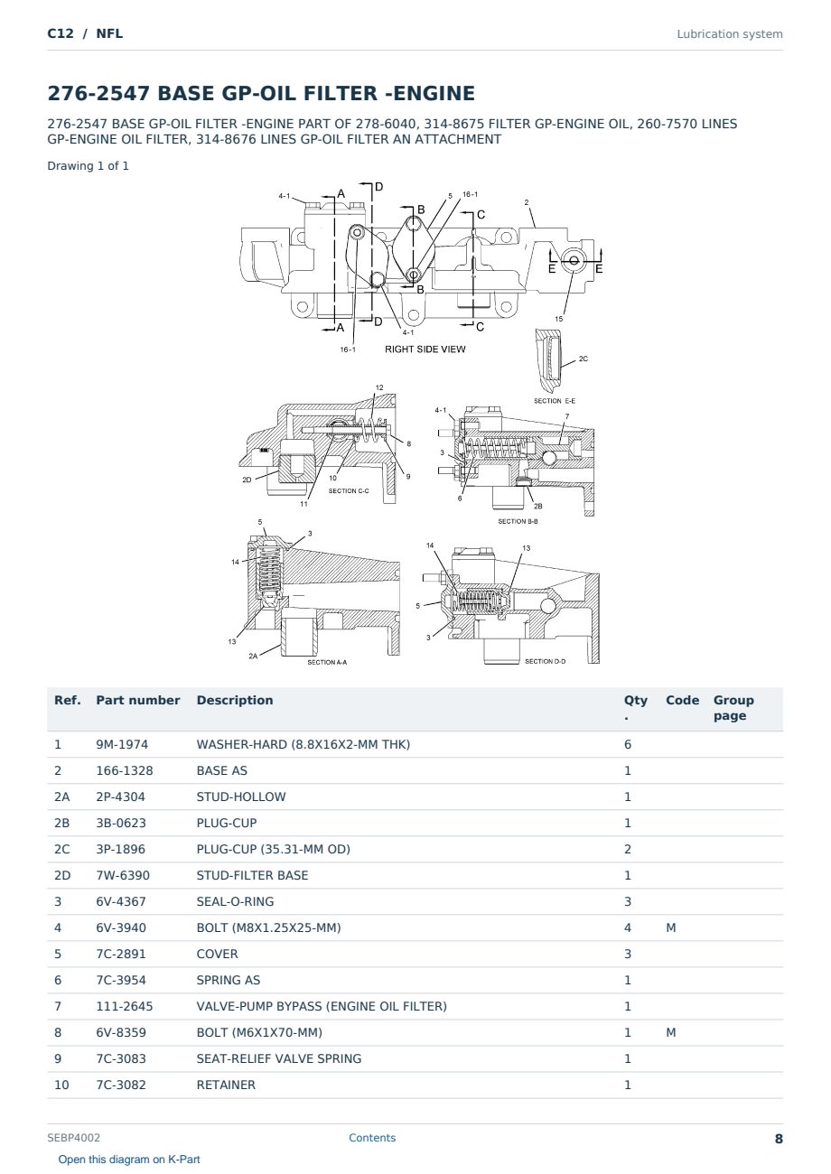 Caterpillar C12 S/N NFL Partsbook SEBP4002 (English) - sample page 8 of 10 Caterpillar C12 S/N NFL Partsbook SEBP4002 (English) - sample page 8 of 10