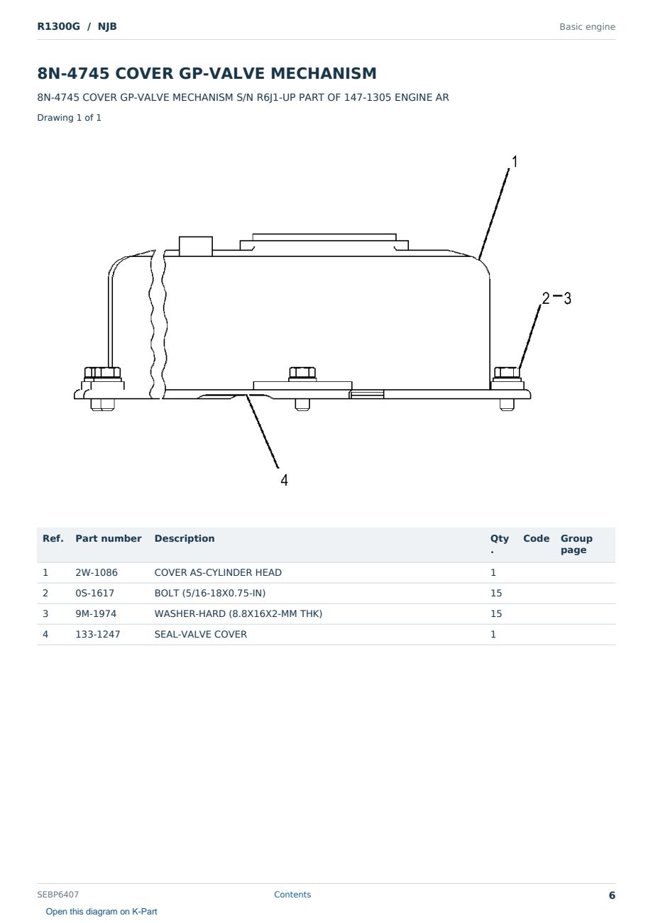 Caterpillar R1300G S/N NJB Partsbook SEBP6407 (English) - sample page 6 of 10 Caterpillar R1300G S/N NJB Partsbook SEBP6407 (English) - sample page 6 of 10