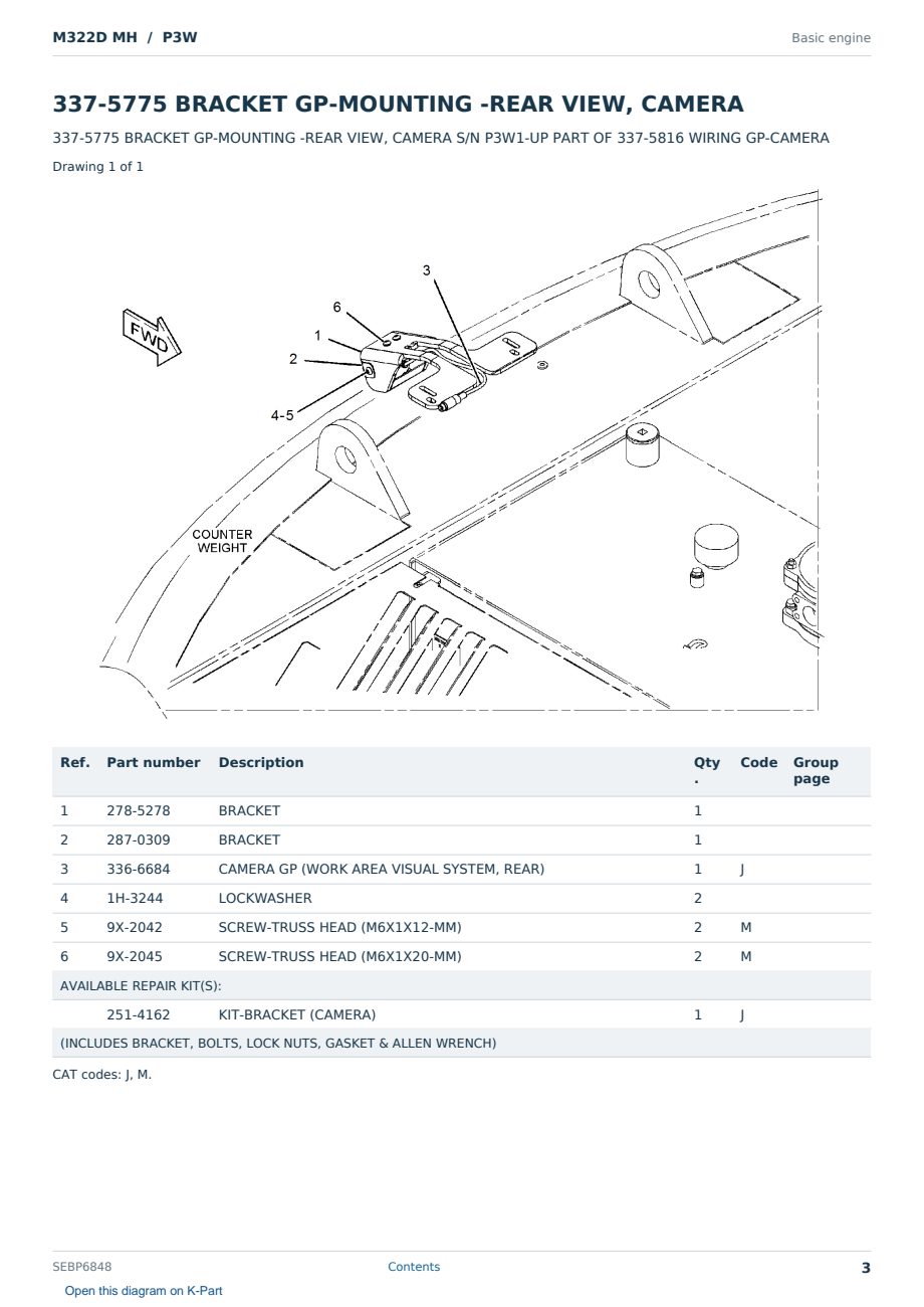 Caterpillar M322D MH S/N P3W Partsbook SEBP6848 (English) - sample page 3 of 10 Caterpillar M322D MH S/N P3W Partsbook SEBP6848 (English) - sample page 3 of 10