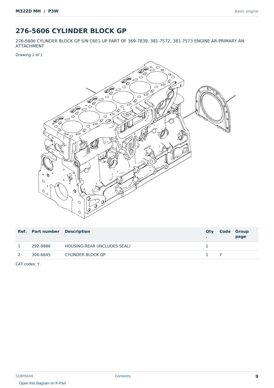Caterpillar M322D MH S/N P3W Partsbook SEBP6848 (English) - sample page 9 of 10 Caterpillar M322D MH S/N P3W Partsbook SEBP6848 (English) - sample page 9 of 10