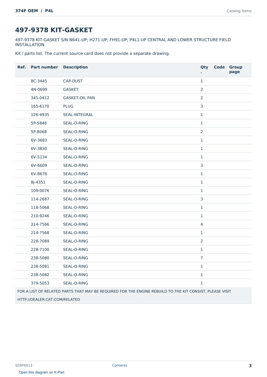 Caterpillar 374F OEM S/N P4L Partsbook SEBP6013 (English) - sample page 3 of 10 Caterpillar 374F OEM S/N P4L Partsbook SEBP6013 (English) - sample page 3 of 10