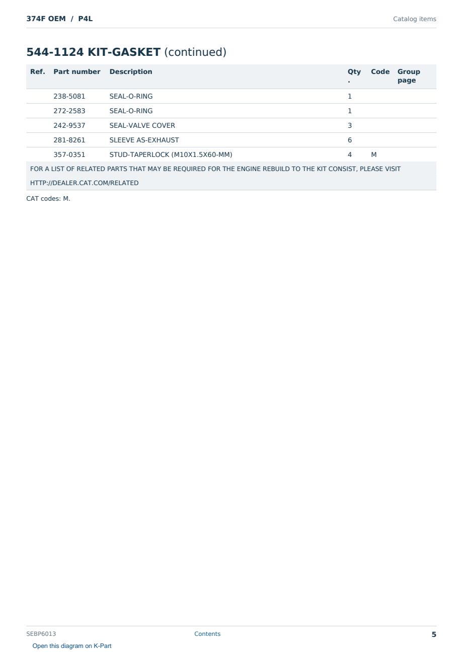 Caterpillar 374F OEM S/N P4L Partsbook SEBP6013 (English) - sample page 5 of 10 Caterpillar 374F OEM S/N P4L Partsbook SEBP6013 (English) - sample page 5 of 10