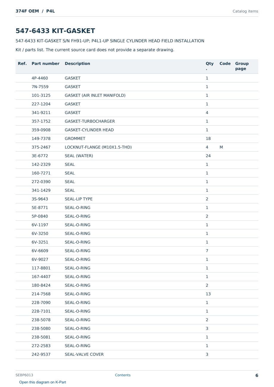 Caterpillar 374F OEM S/N P4L Partsbook SEBP6013 (English) - sample page 6 of 10 Caterpillar 374F OEM S/N P4L Partsbook SEBP6013 (English) - sample page 6 of 10
