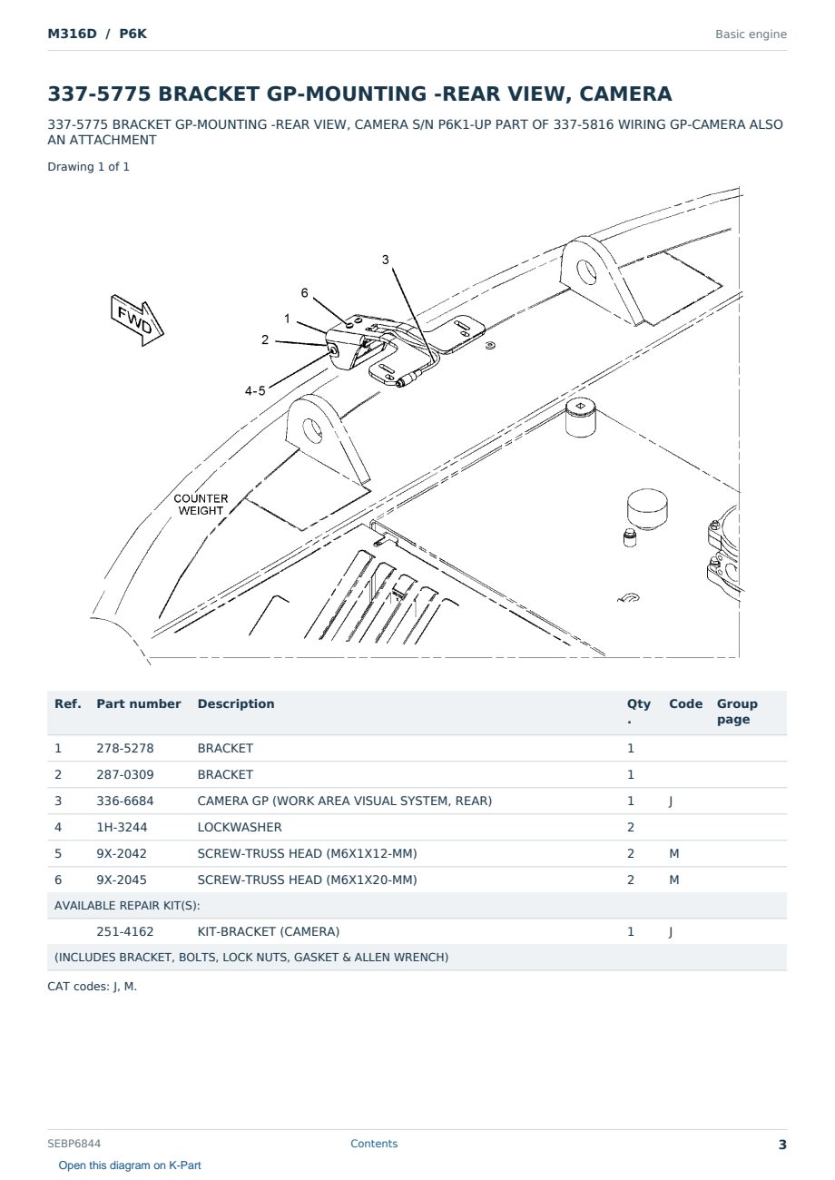 Caterpillar M316D S/N P6K Partsbook SEBP6844 (English) - sample page 3 of 10 Caterpillar M316D S/N P6K Partsbook SEBP6844 (English) - sample page 3 of 10