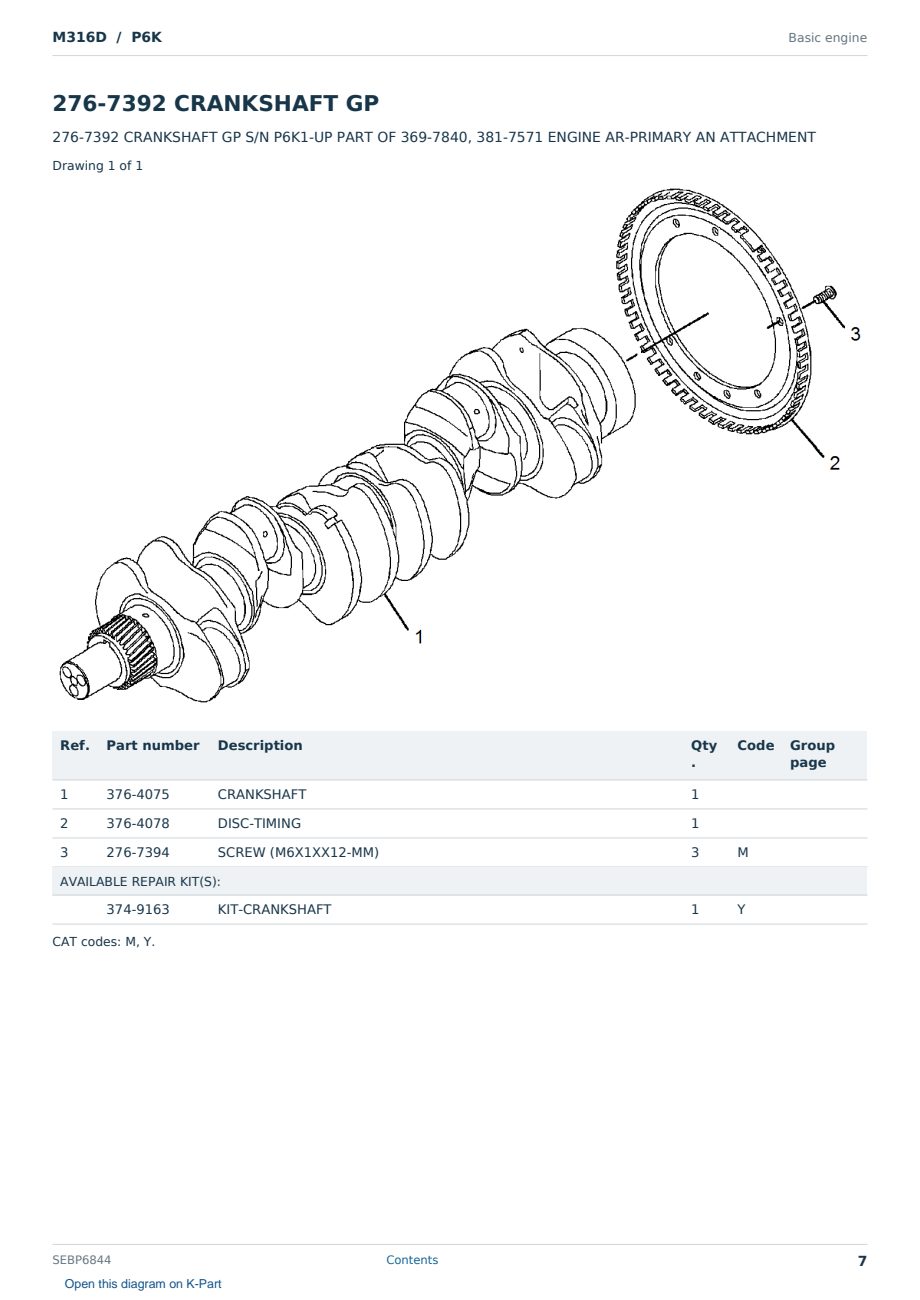 Caterpillar M316D S/N P6K Partsbook SEBP6844 (English) - sample page 7 of 10 Caterpillar M316D S/N P6K Partsbook SEBP6844 (English) - sample page 7 of 10