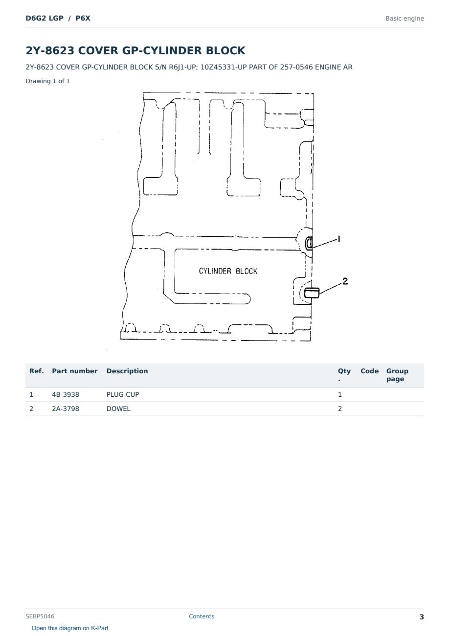 Caterpillar D6G2 LGP S/N P6X Partsbook SEBP5046 (English) - sample page 3 of 10 Caterpillar D6G2 LGP S/N P6X Partsbook SEBP5046 (English) - sample page 3 of 10