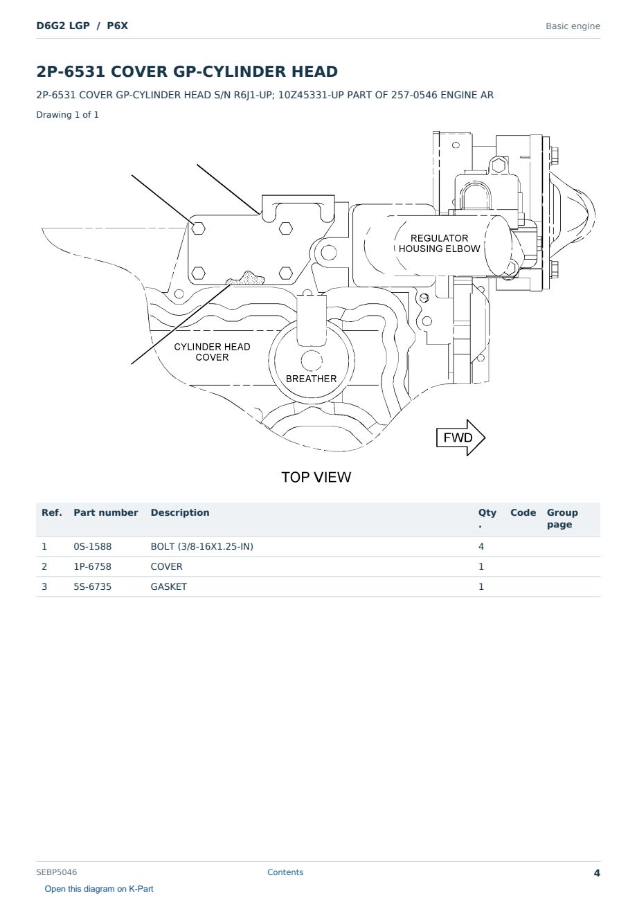 Caterpillar D6G2 LGP S/N P6X Partsbook SEBP5046 (English) - sample page 4 of 10 Caterpillar D6G2 LGP S/N P6X Partsbook SEBP5046 (English) - sample page 4 of 10