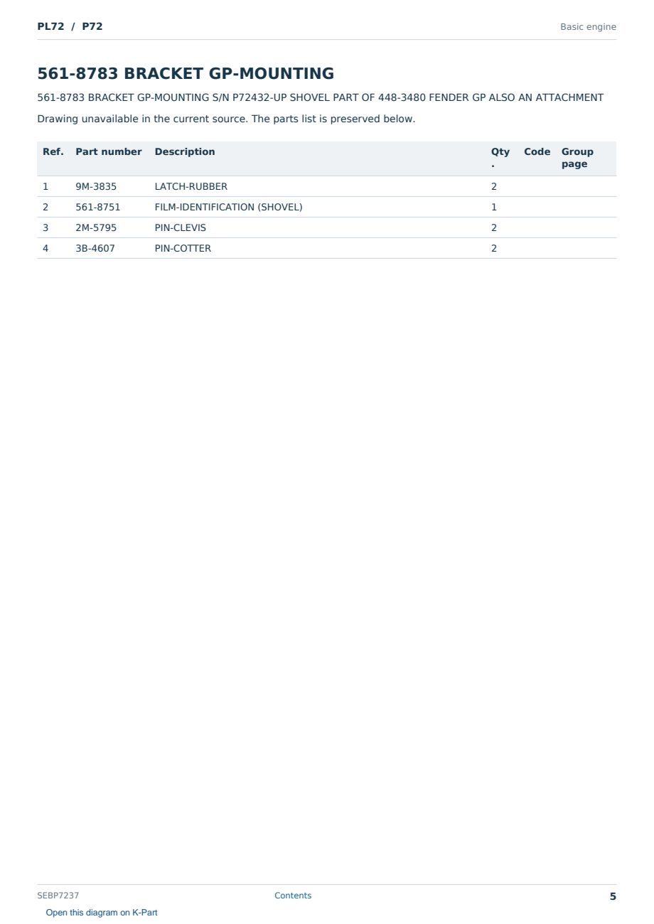 Caterpillar PL72 S/N P72 Partsbook SEBP7237 (English) - sample page 5 of 10 Caterpillar PL72 S/N P72 Partsbook SEBP7237 (English) - sample page 5 of 10