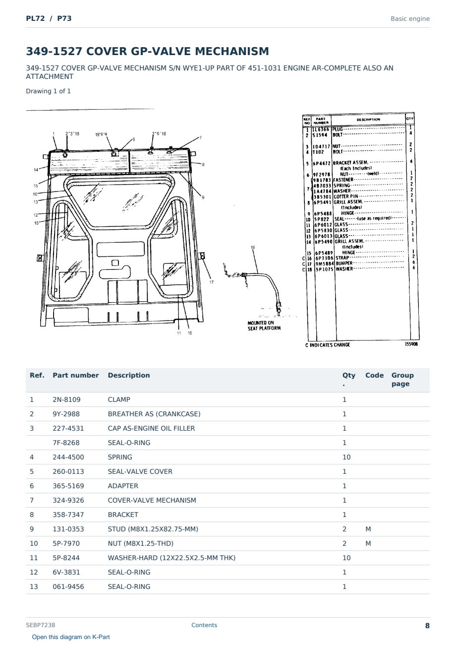 Caterpillar PL72 S/N P73 Partsbook SEBP7238 (English) - sample page 8 of 10 Caterpillar PL72 S/N P73 Partsbook SEBP7238 (English) - sample page 8 of 10