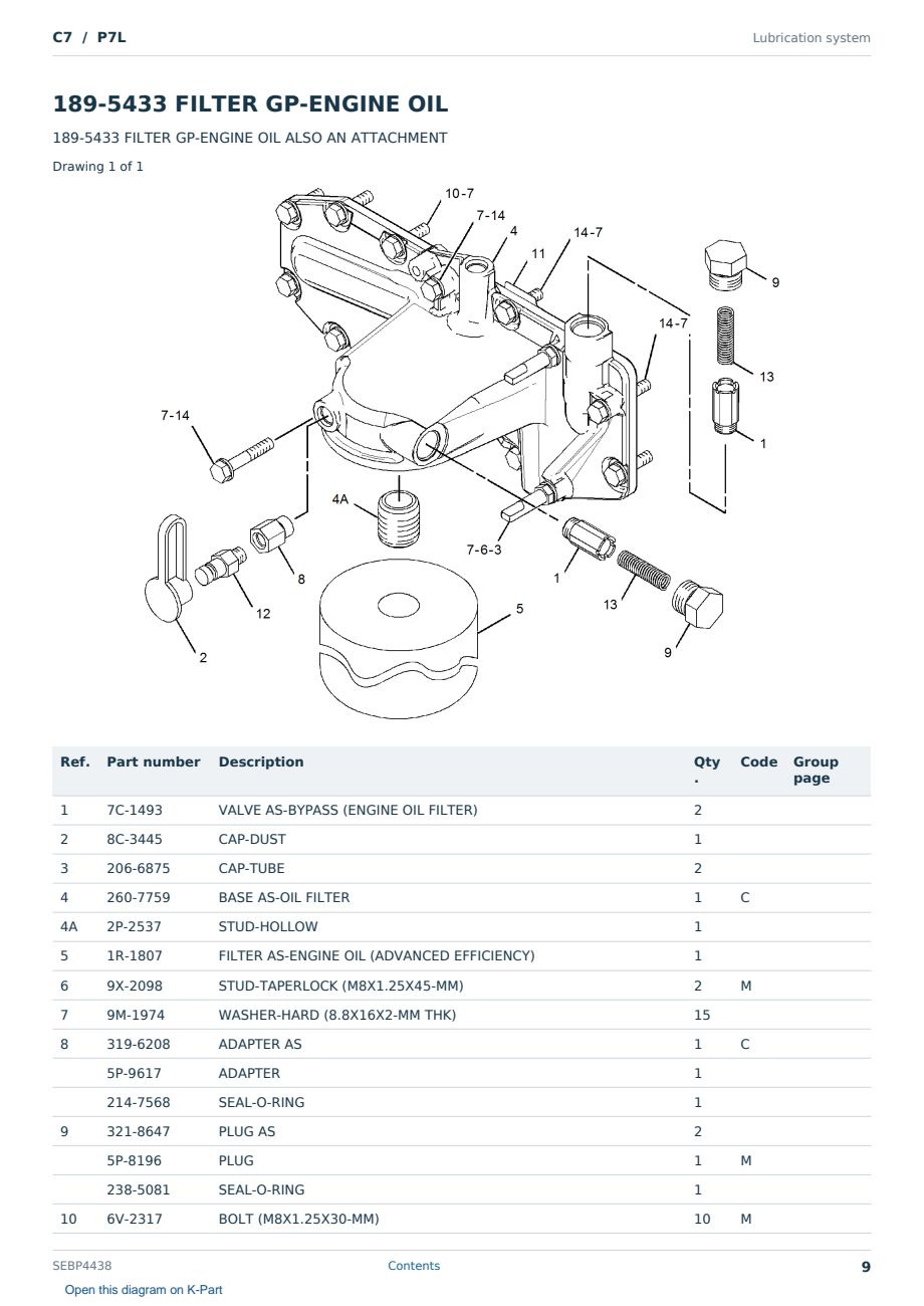 Caterpillar C7 S/N P7L Partsbook SEBP4438 (English) - sample page 9 of 10 Caterpillar C7 S/N P7L Partsbook SEBP4438 (English) - sample page 9 of 10