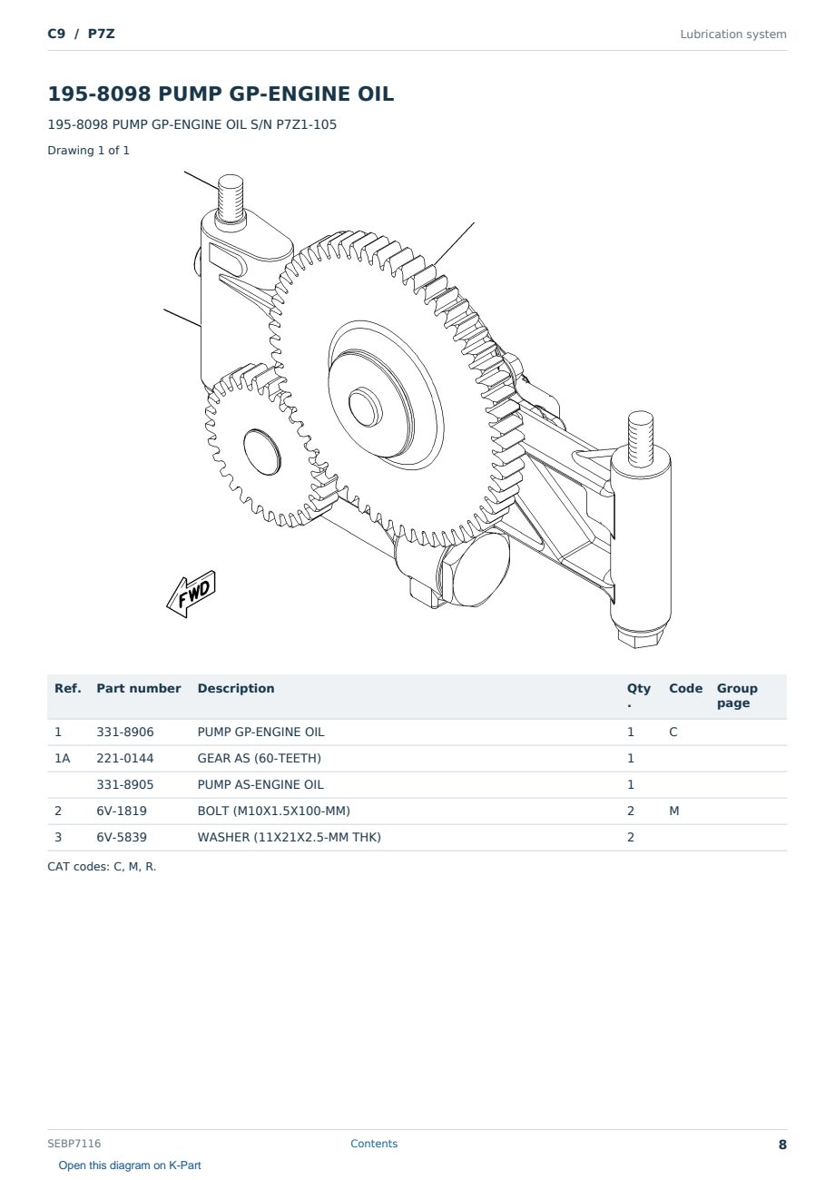 Caterpillar C9 S/N P7Z Partsbook SEBP7116 (English) - sample page 8 of 10 Caterpillar C9 S/N P7Z Partsbook SEBP7116 (English) - sample page 8 of 10