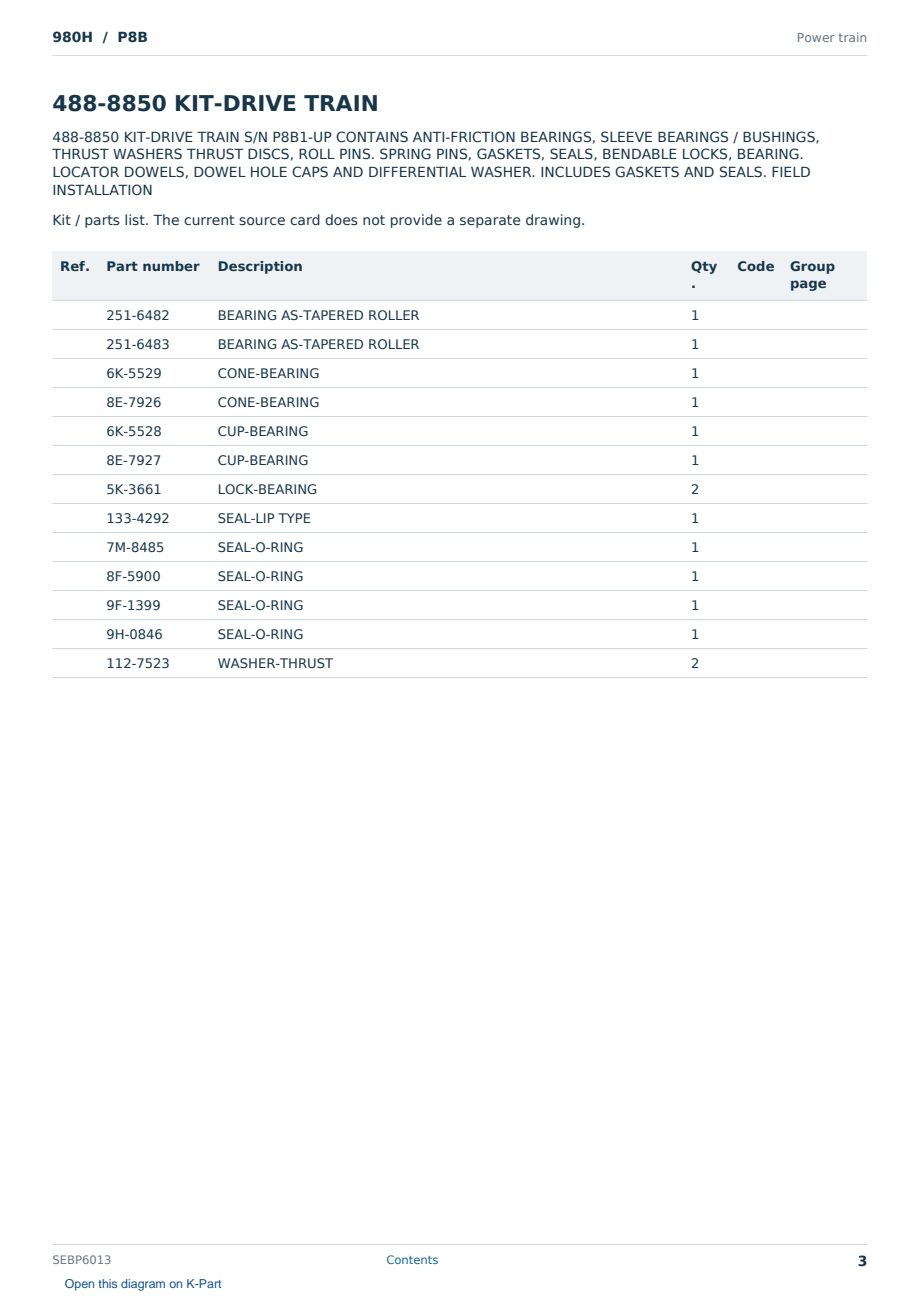 Caterpillar 980H S/N P8B Partsbook SEBP6013 (English) - sample page 3 of 9 Caterpillar 980H S/N P8B Partsbook SEBP6013 (English) - sample page 3 of 9