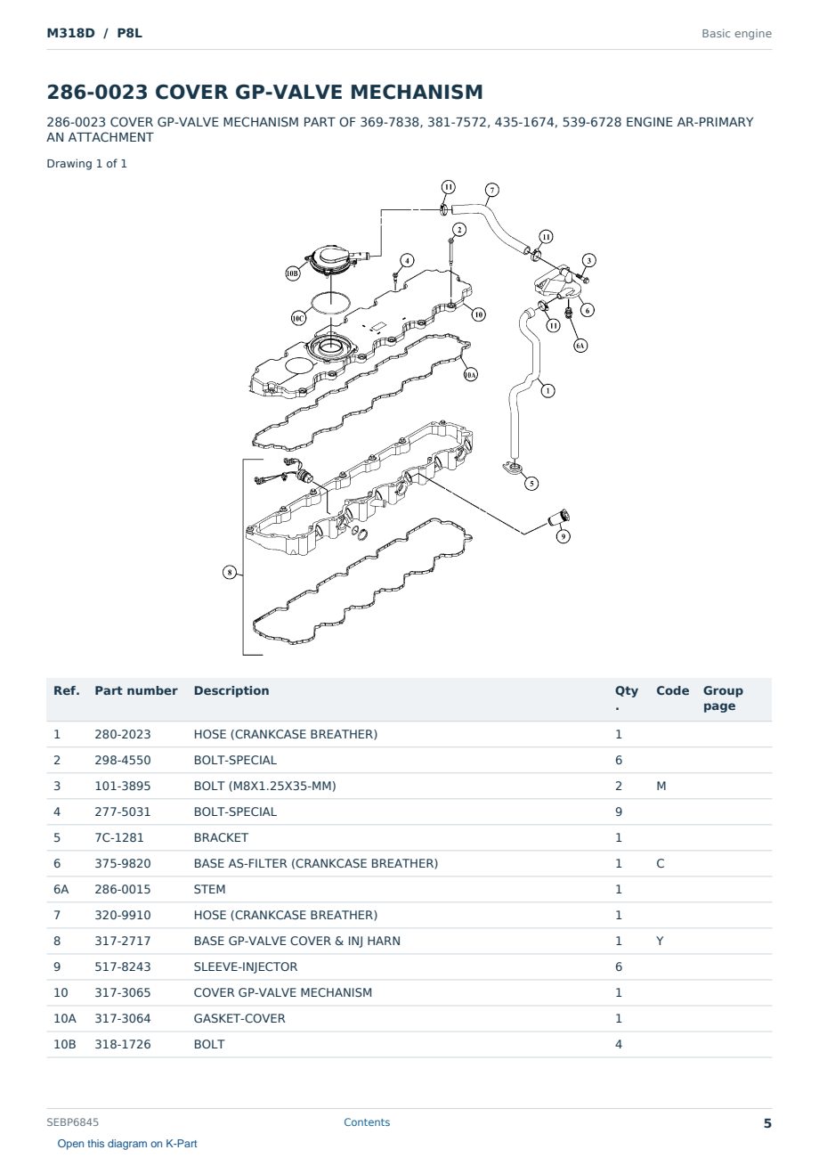 Caterpillar M318D S/N P8L Partsbook SEBP6845 (English) - sample page 5 of 10 Caterpillar M318D S/N P8L Partsbook SEBP6845 (English) - sample page 5 of 10