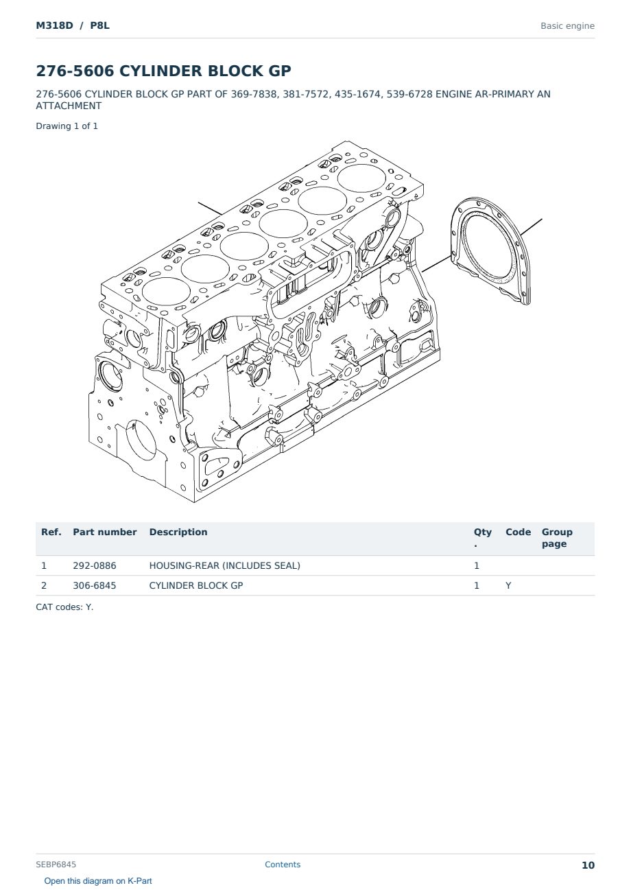 Caterpillar M318D S/N P8L Partsbook SEBP6845 (English) - sample page 10 of 10 Caterpillar M318D S/N P8L Partsbook SEBP6845 (English) - sample page 10 of 10