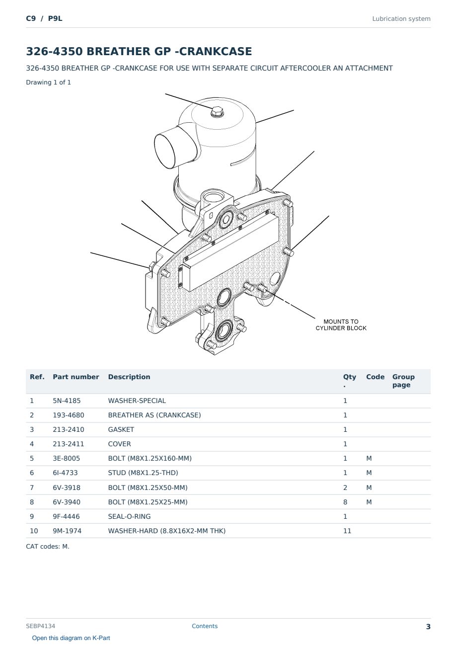 Caterpillar C9 S/N P9L Partsbook SEBP4134 (English) - sample page 3 of 10 Caterpillar C9 S/N P9L Partsbook SEBP4134 (English) - sample page 3 of 10