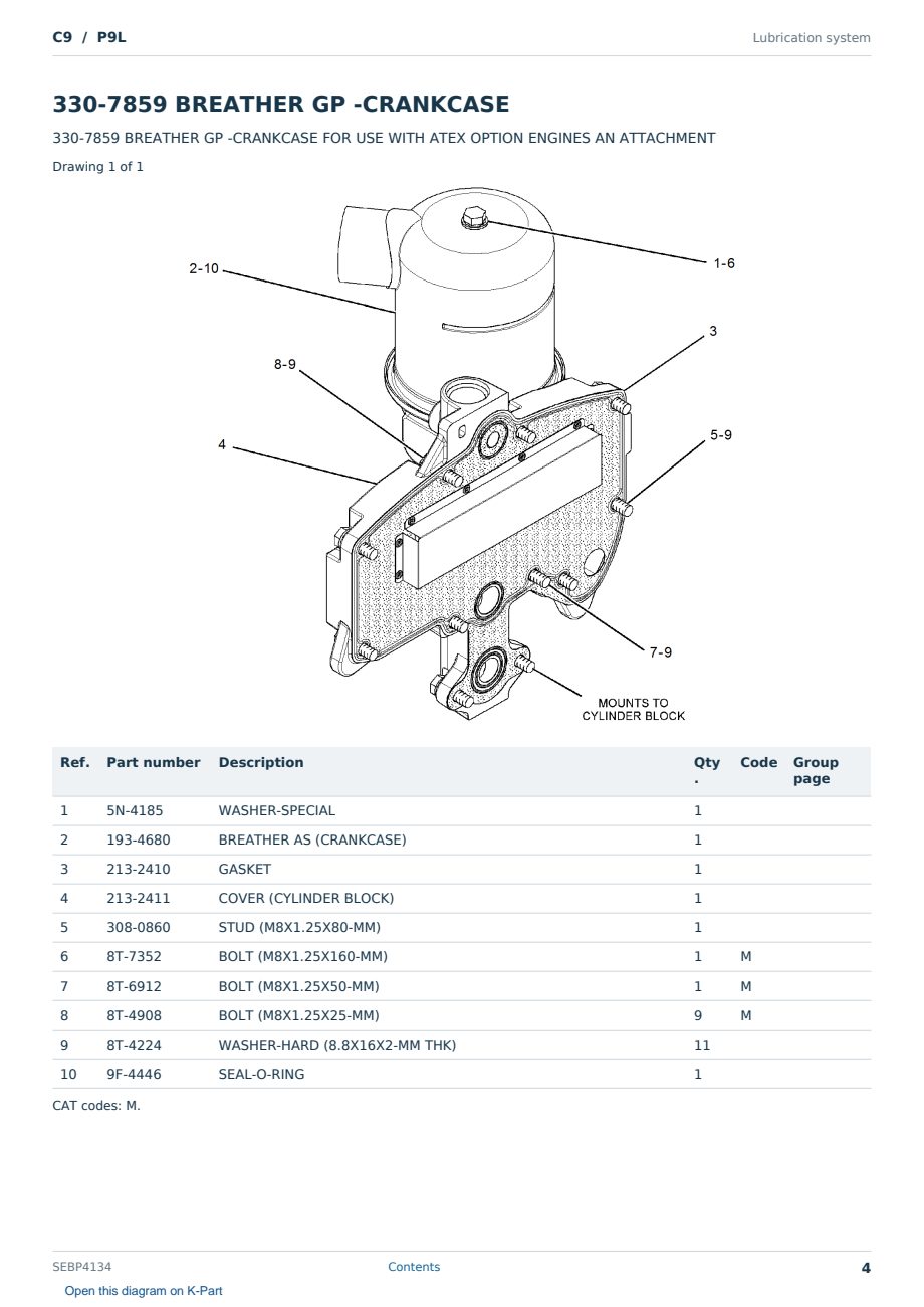 Caterpillar C9 S/N P9L Partsbook SEBP4134 (English) - sample page 4 of 10 Caterpillar C9 S/N P9L Partsbook SEBP4134 (English) - sample page 4 of 10