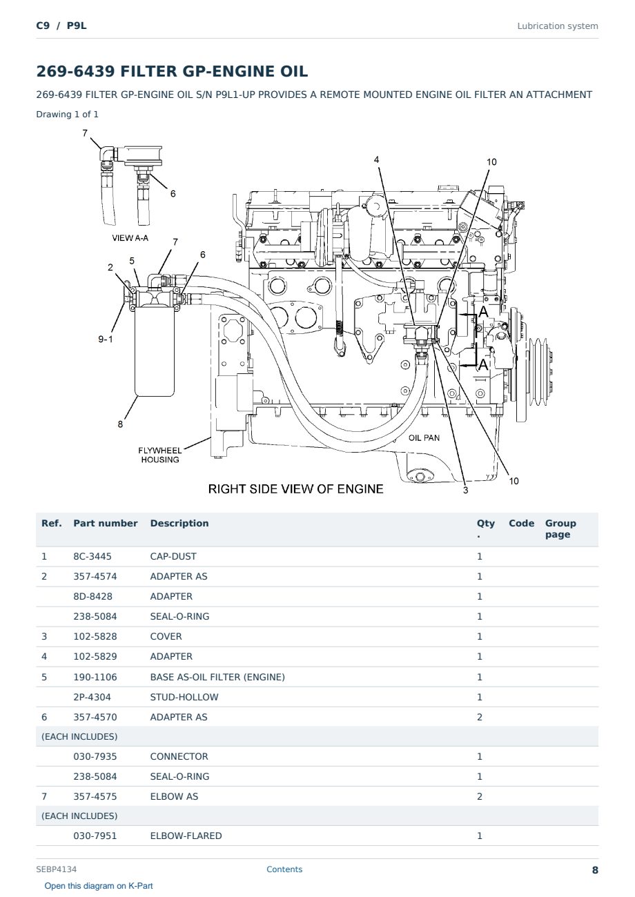 Caterpillar C9 S/N P9L Partsbook SEBP4134 (English) - sample page 8 of 10 Caterpillar C9 S/N P9L Partsbook SEBP4134 (English) - sample page 8 of 10