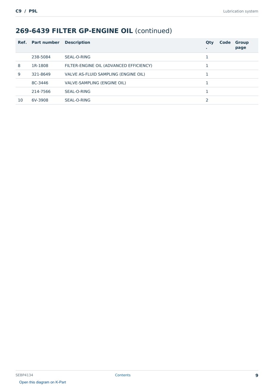 Caterpillar C9 S/N P9L Partsbook SEBP4134 (English) - sample page 9 of 10 Caterpillar C9 S/N P9L Partsbook SEBP4134 (English) - sample page 9 of 10