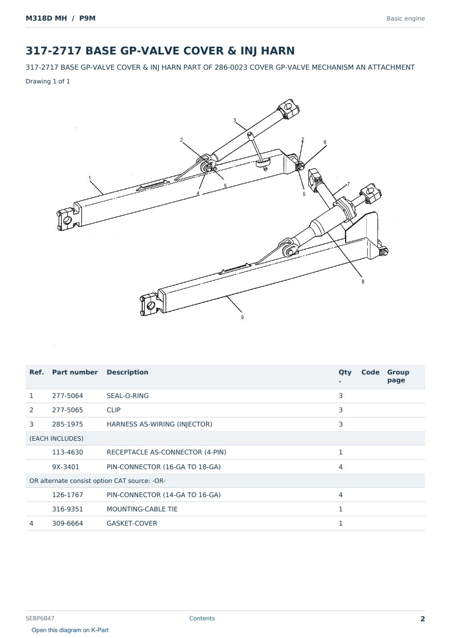 Caterpillar M318D MH S/N P9M Partsbook SEBP6847 (English) - sample page 2 of 10 Caterpillar M318D MH S/N P9M Partsbook SEBP6847 (English) - sample page 2 of 10