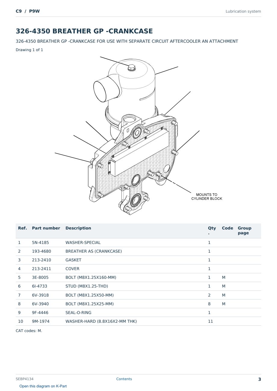 Caterpillar C9 S/N P9W Partsbook SEBP4134 (English) - sample page 3 of 10 Caterpillar C9 S/N P9W Partsbook SEBP4134 (English) - sample page 3 of 10