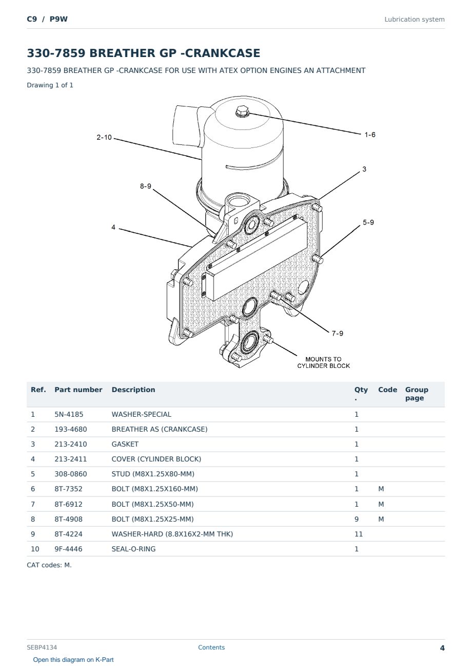 Caterpillar C9 S/N P9W Partsbook SEBP4134 (English) - sample page 4 of 10 Caterpillar C9 S/N P9W Partsbook SEBP4134 (English) - sample page 4 of 10