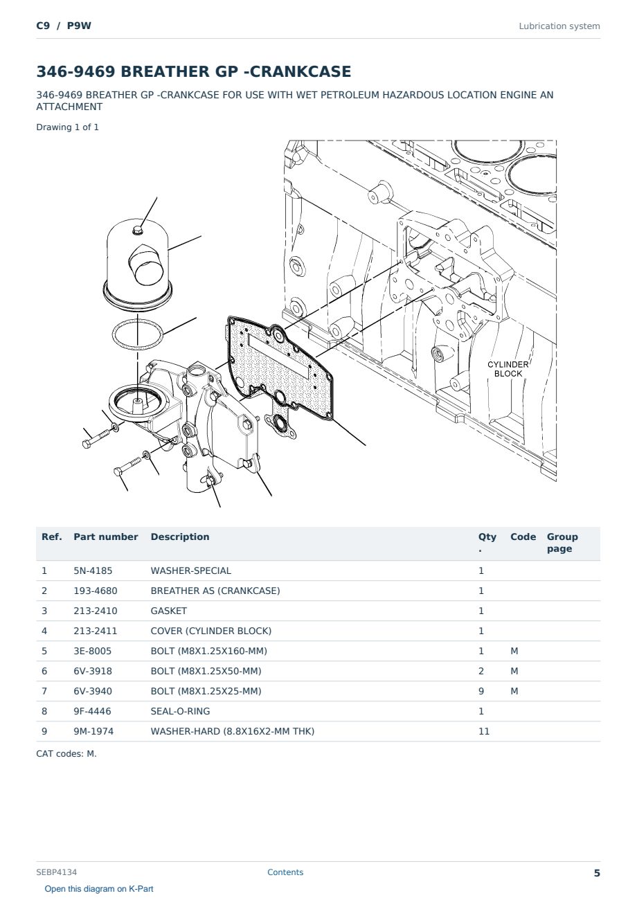 Caterpillar C9 S/N P9W Partsbook SEBP4134 (English) - sample page 5 of 10 Caterpillar C9 S/N P9W Partsbook SEBP4134 (English) - sample page 5 of 10