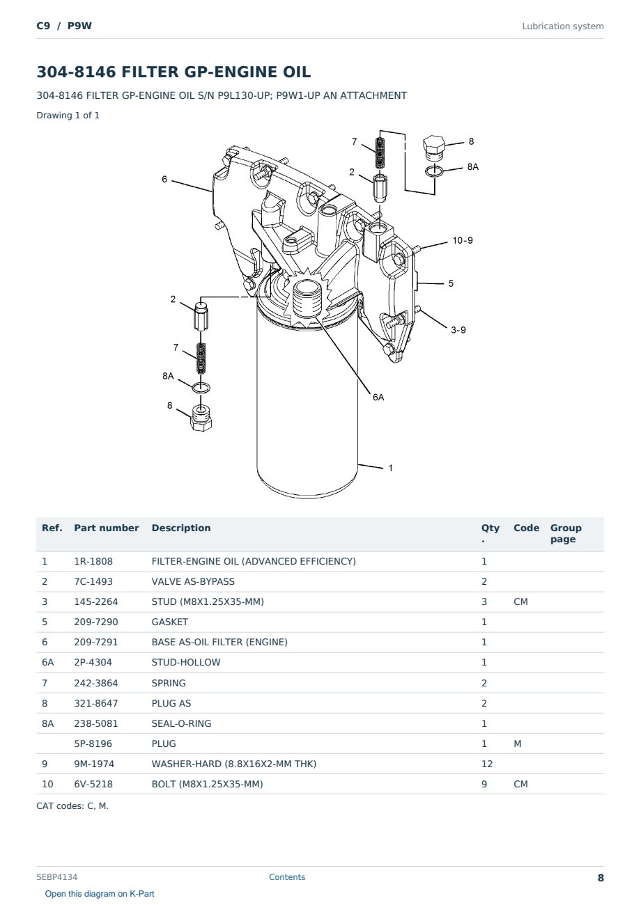 Caterpillar C9 S/N P9W Partsbook SEBP4134 (English) - sample page 8 of 10 Caterpillar C9 S/N P9W Partsbook SEBP4134 (English) - sample page 8 of 10