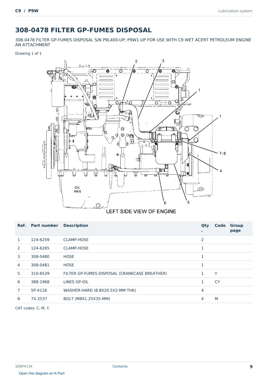 Caterpillar C9 S/N P9W Partsbook SEBP4134 (English) - sample page 9 of 10 Caterpillar C9 S/N P9W Partsbook SEBP4134 (English) - sample page 9 of 10