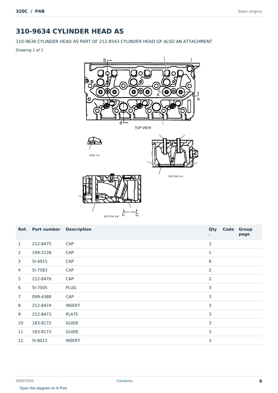 Caterpillar 320C S/N PAB Partsbook SEBP3593 (English) - sample page 9 of 10 Caterpillar 320C S/N PAB Partsbook SEBP3593 (English) - sample page 9 of 10
