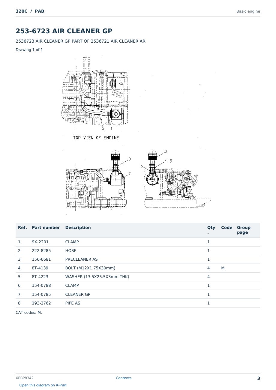 Caterpillar 320C S/N PAB Partsbook XEBP8342 (English) - sample page 3 of 10 Caterpillar 320C S/N PAB Partsbook XEBP8342 (English) - sample page 3 of 10