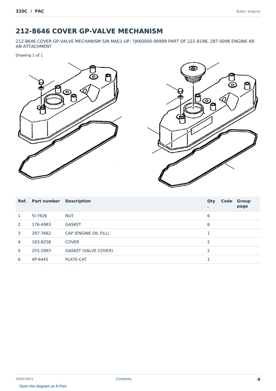 Caterpillar 320C S/N PAC Partsbook SEBP3601 (English) - sample page 4 of 10 Caterpillar 320C S/N PAC Partsbook SEBP3601 (English) - sample page 4 of 10