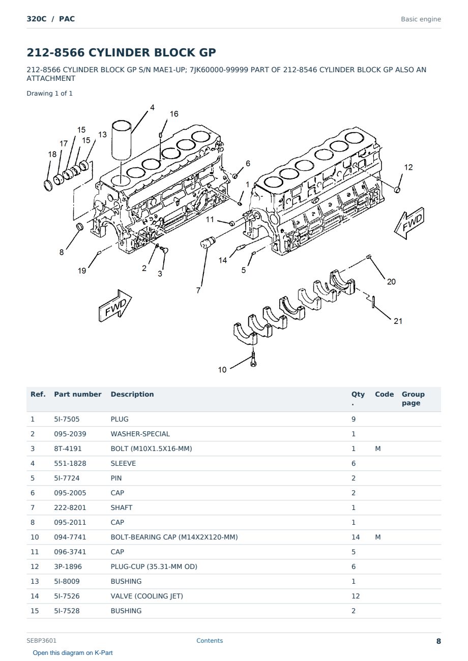 Caterpillar 320C S/N PAC Partsbook SEBP3601 (English) - sample page 8 of 10 Caterpillar 320C S/N PAC Partsbook SEBP3601 (English) - sample page 8 of 10