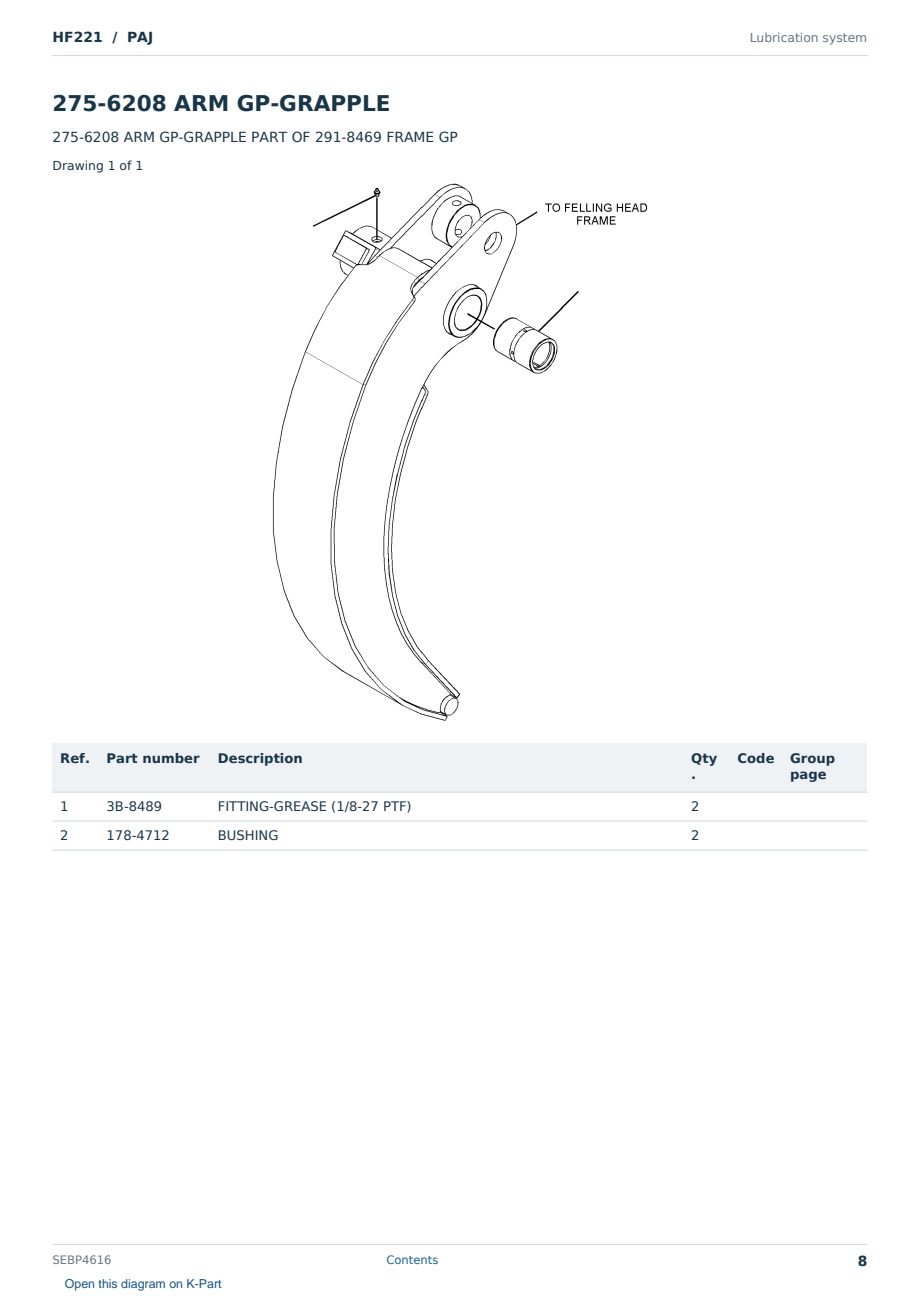 Caterpillar HF221 S/N PAJ Partsbook SEBP4616 (English) - sample page 8 of 10 Caterpillar HF221 S/N PAJ Partsbook SEBP4616 (English) - sample page 8 of 10