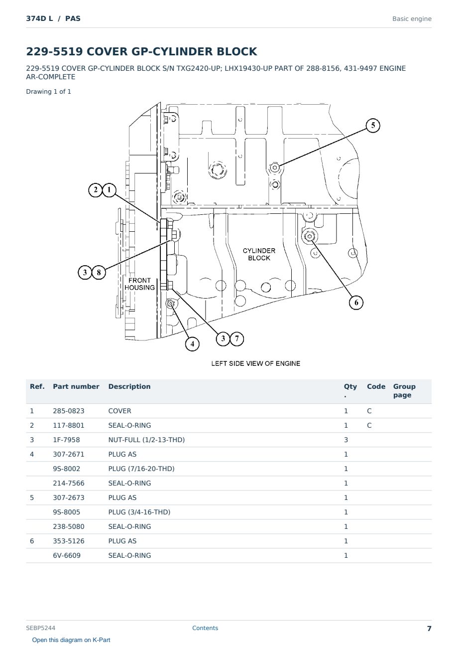 Caterpillar 374D L S/N PAS Partsbook SEBP5244 (English) - sample page 7 of 10 Caterpillar 374D L S/N PAS Partsbook SEBP5244 (English) - sample page 7 of 10