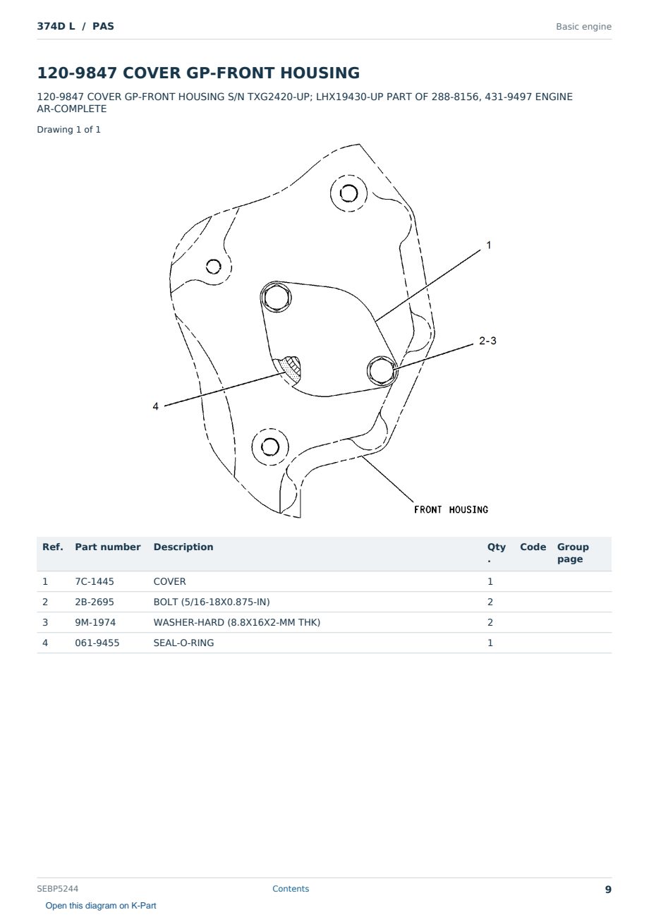 Caterpillar 374D L S/N PAS Partsbook SEBP5244 (English) - sample page 9 of 10 Caterpillar 374D L S/N PAS Partsbook SEBP5244 (English) - sample page 9 of 10