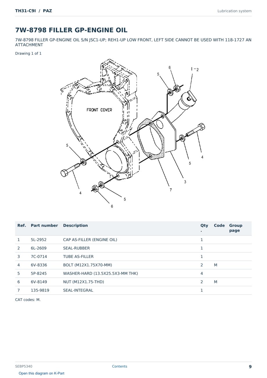 Caterpillar TH31-C9I S/N PAZ Partsbook SEBP5340 (English) - sample page 9 of 10 Caterpillar TH31-C9I S/N PAZ Partsbook SEBP5340 (English) - sample page 9 of 10