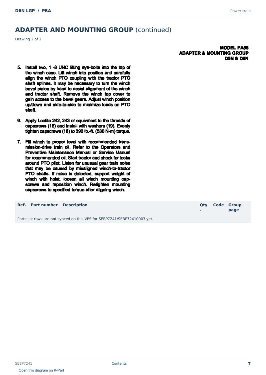 Caterpillar D6N LGP S/N PBA Partsbook SEBP7241 (English) - sample page 7 of 10 Caterpillar D6N LGP S/N PBA Partsbook SEBP7241 (English) - sample page 7 of 10