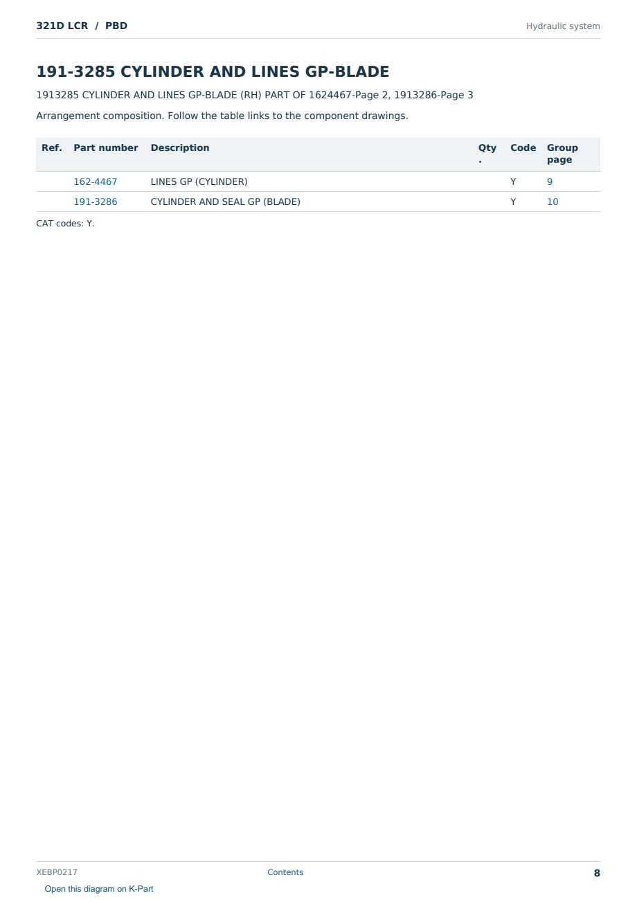 Caterpillar 321D LCR S/N PBD Partsbook XEBP0217 (English) - sample page 8 of 10 Caterpillar 321D LCR S/N PBD Partsbook XEBP0217 (English) - sample page 8 of 10