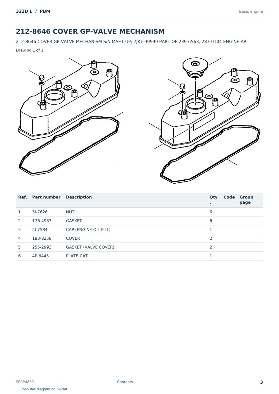Caterpillar 323D L S/N PBM Partsbook SEBP4859 (English) - sample page 3 of 10 Caterpillar 323D L S/N PBM Partsbook SEBP4859 (English) - sample page 3 of 10