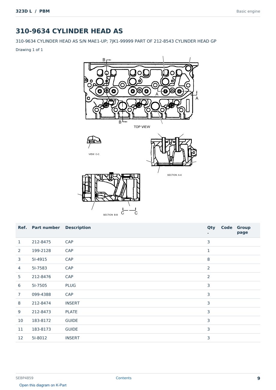 Caterpillar 323D L S/N PBM Partsbook SEBP4859 (English) - sample page 9 of 10 Caterpillar 323D L S/N PBM Partsbook SEBP4859 (English) - sample page 9 of 10