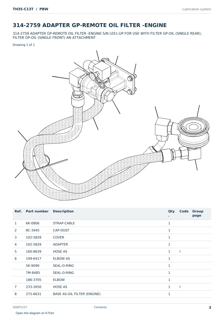 Caterpillar TH35-C13T S/N PBW Partsbook SEBP5337 (English) - sample page 3 of 10 Caterpillar TH35-C13T S/N PBW Partsbook SEBP5337 (English) - sample page 3 of 10