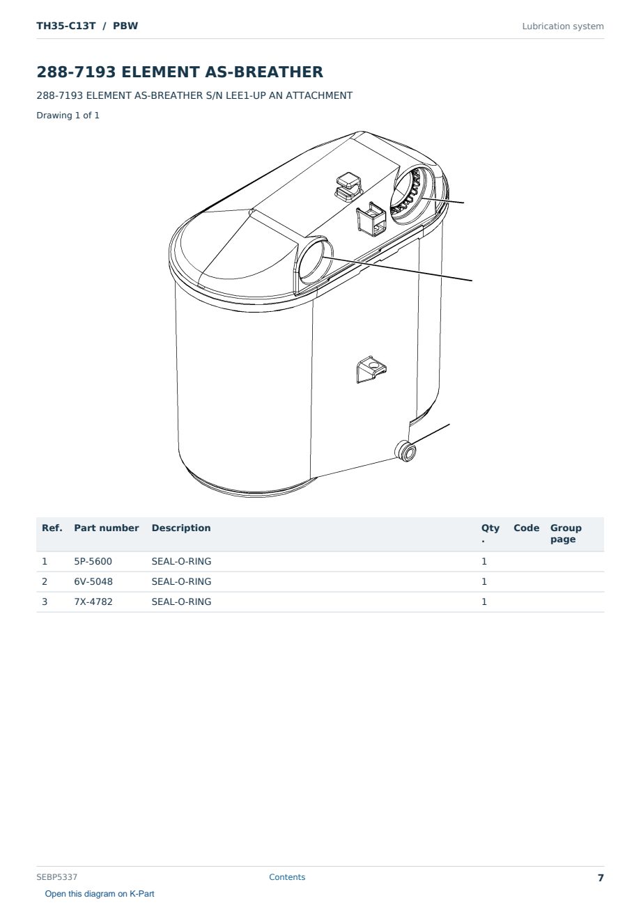 Caterpillar TH35-C13T S/N PBW Partsbook SEBP5337 (English) - sample page 7 of 10 Caterpillar TH35-C13T S/N PBW Partsbook SEBP5337 (English) - sample page 7 of 10